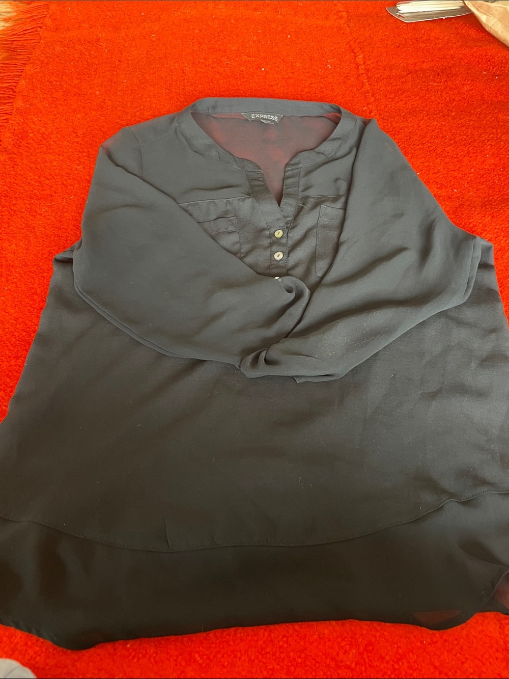 Express Black Long-Sleeve Button-Front Women's Blouse